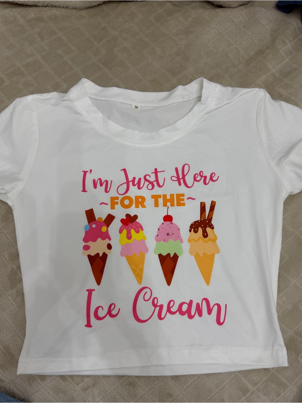 Source Unknown White Crop Top with Colorful Ice Cream Graphic